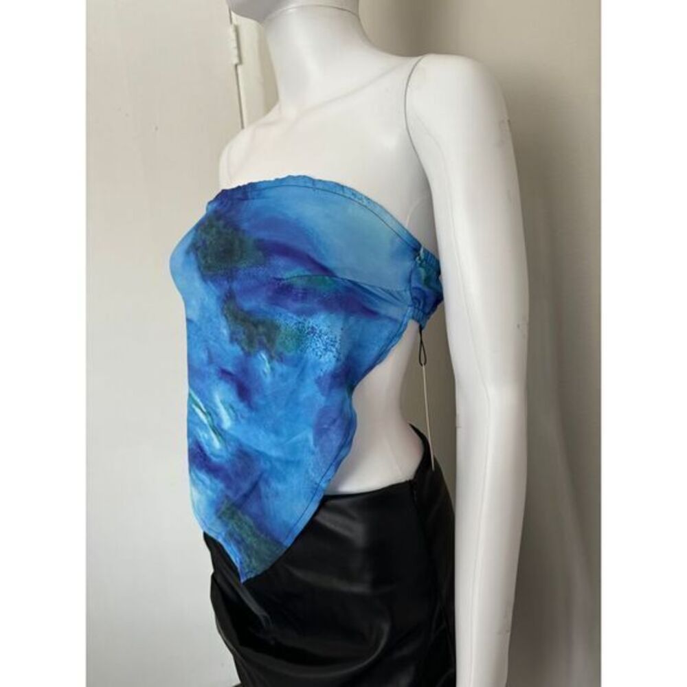 Micas tie dye‎ Vibrant Blue Watercolor Print Bandana Top Large